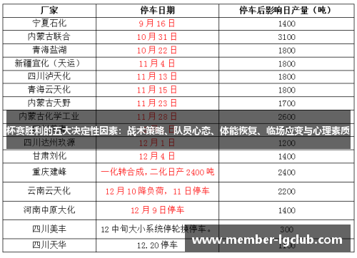 杯赛胜利的五大决定性因素：战术策略、队员心态、体能恢复、临场应变与心理素质